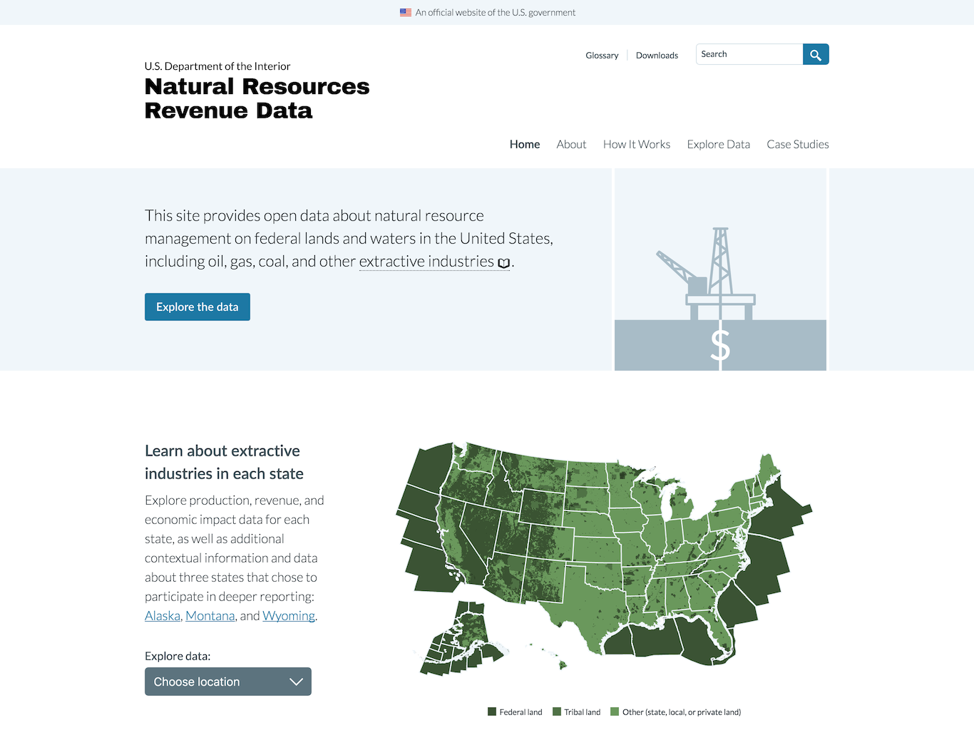 The revenuedata.doi.gov homepage