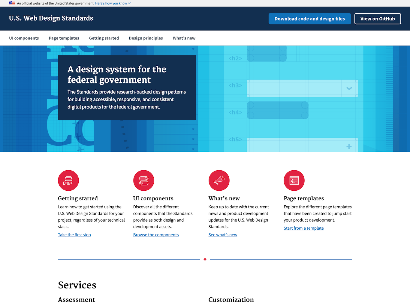 The homepage for standards.usa.gov